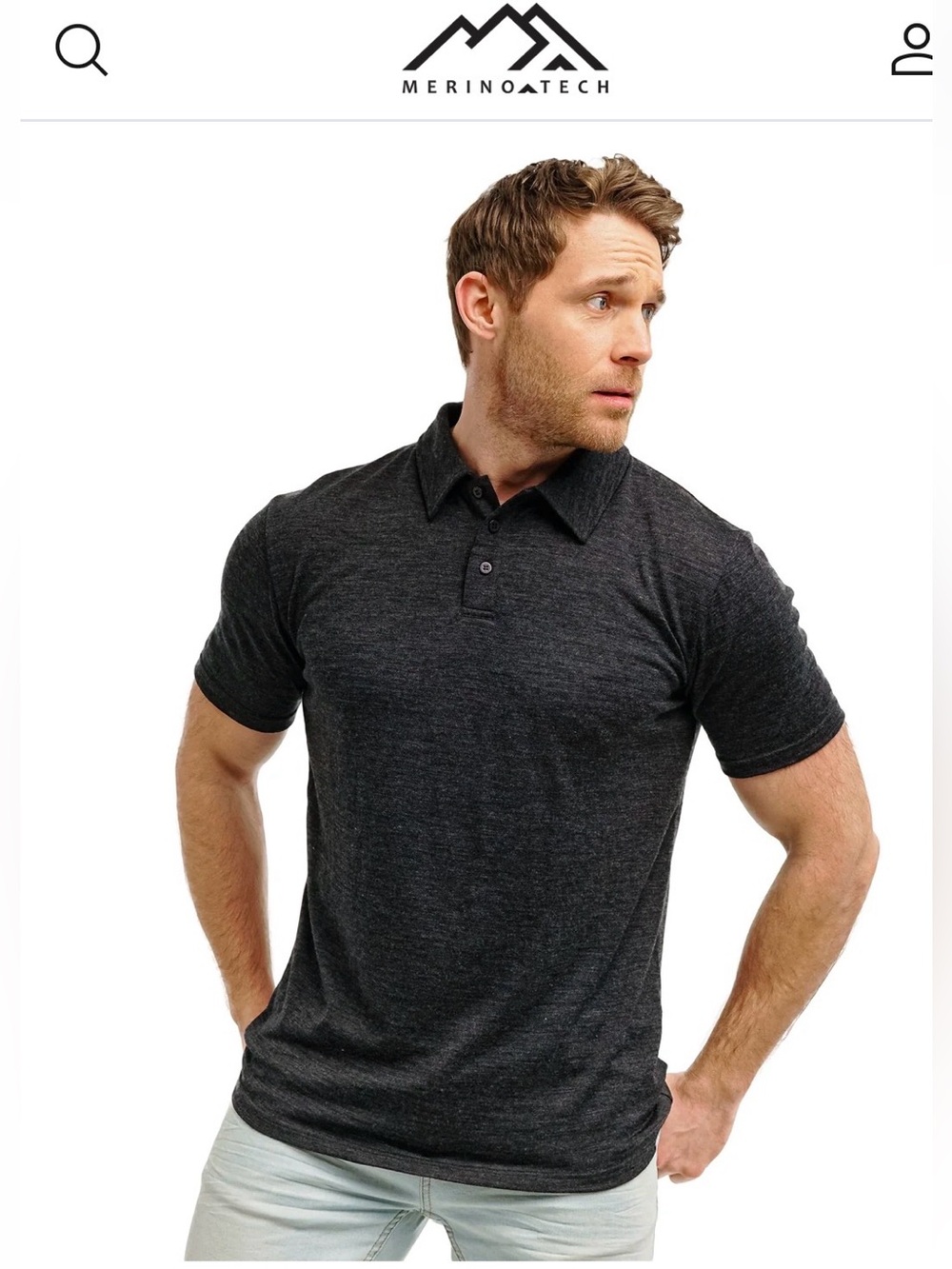 Merino Tech  Superfine 100% Merino Lite Polo Shirt Charcoal , Medium
